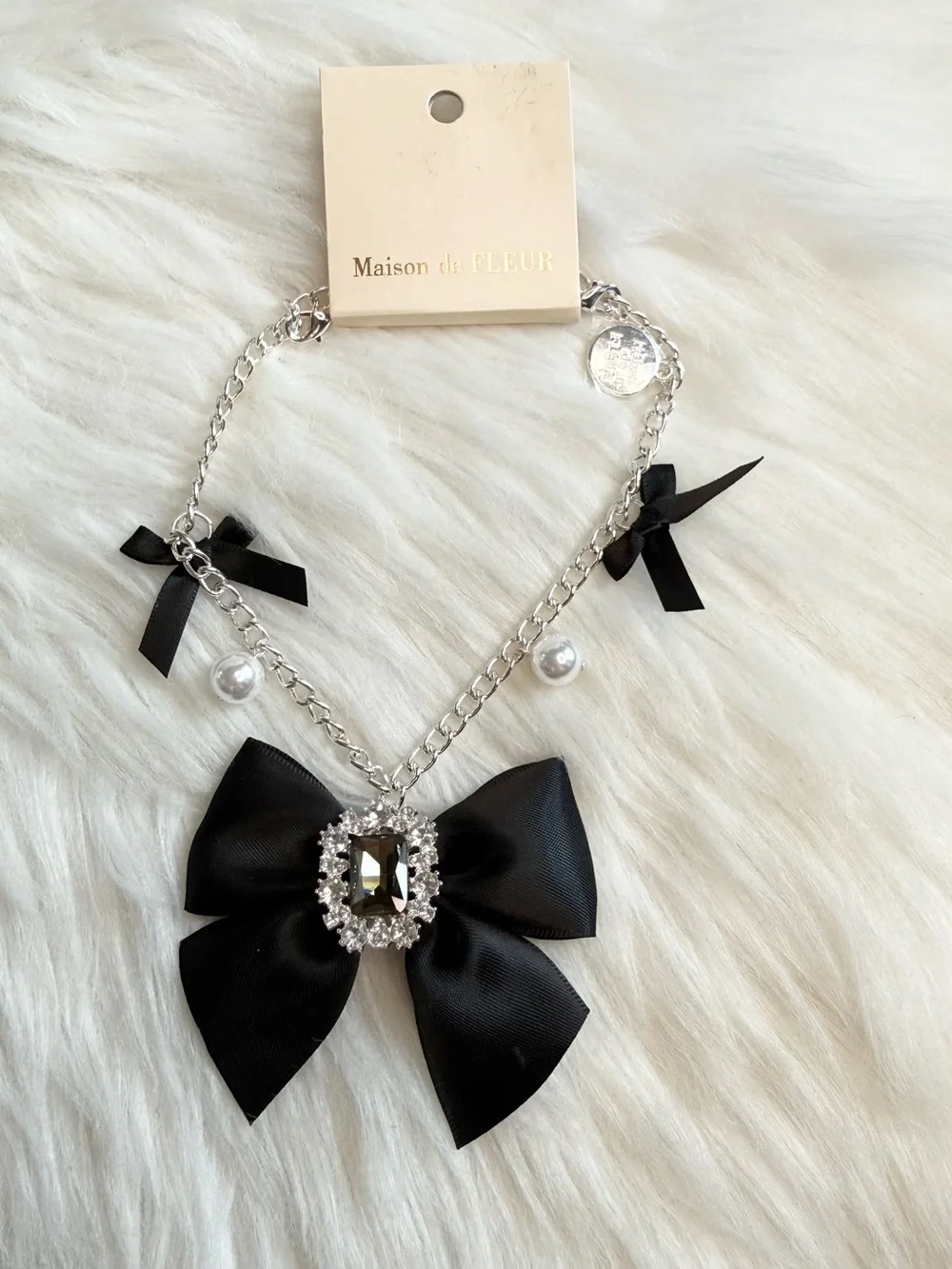 maison de FLEUR Japan black Bow ribbon charm New